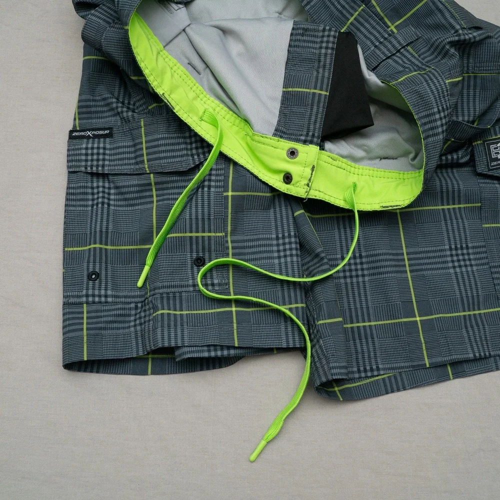 ZeroXposur Beach 2 Street Hybrid Board / Swim Short Green Plaid Y2k Baggy Large